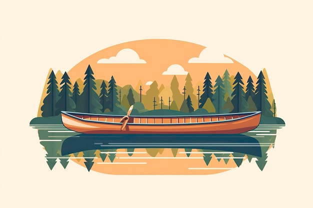 Ilustración de canoa en el río Ilustración de barco IA generativa