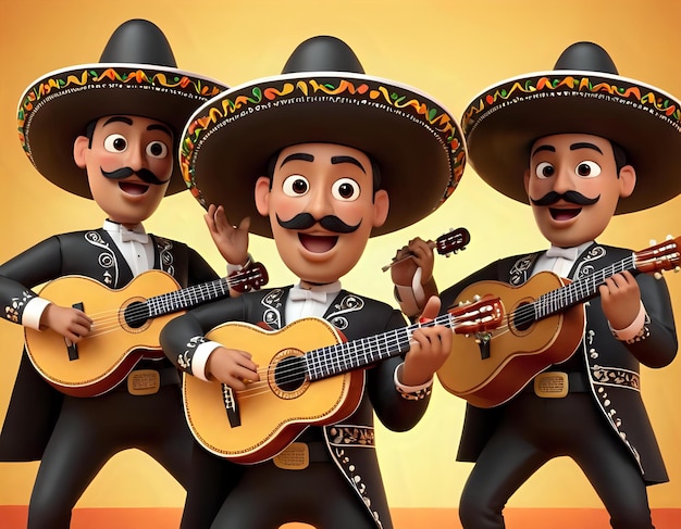 Una ilustración caprichosa de una banda de mariachi hecha enteramente de comida animada