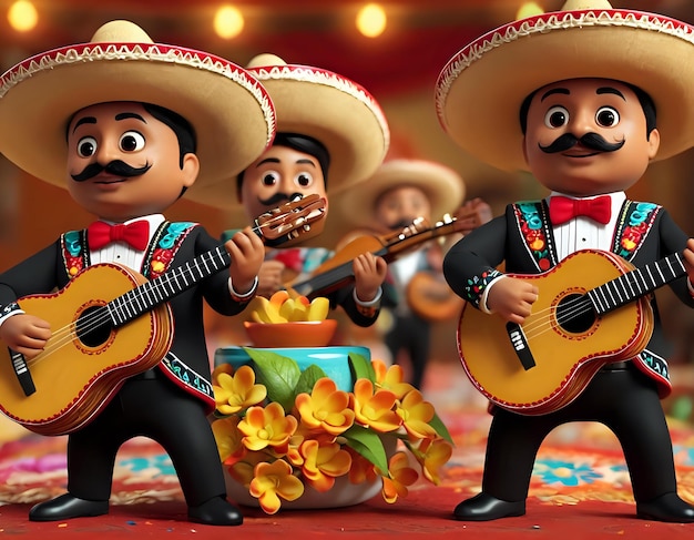 Una ilustración caprichosa de una banda de mariachi hecha enteramente de especias animadas