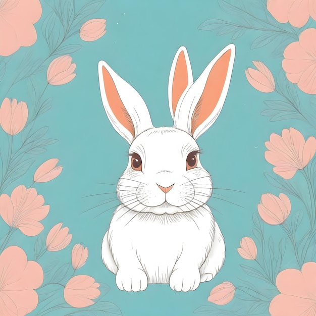Foto ilustración caprichosa de un conejo dibujado a mano