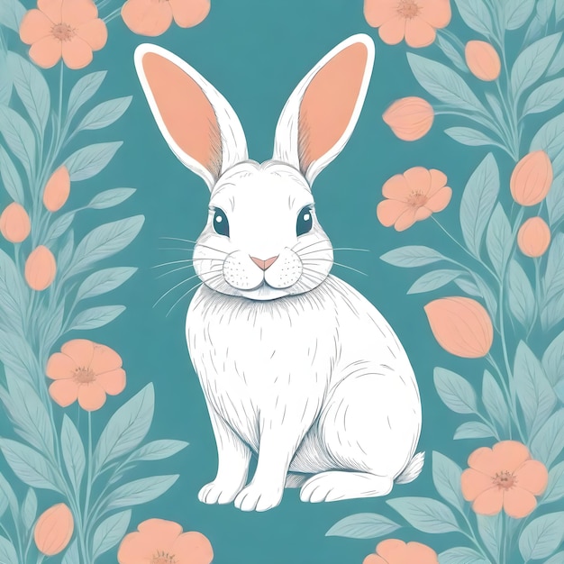 Ilustración caprichosa de un conejo dibujado a mano