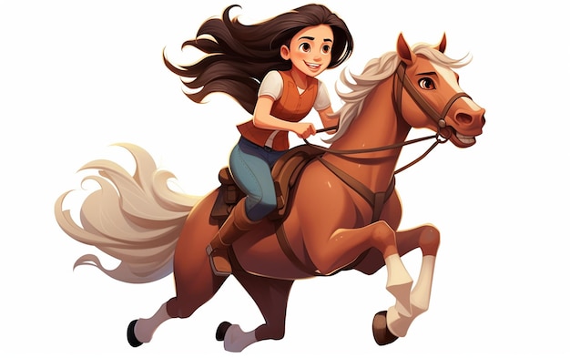 Ilustración caprichosa de una niña y su caballo