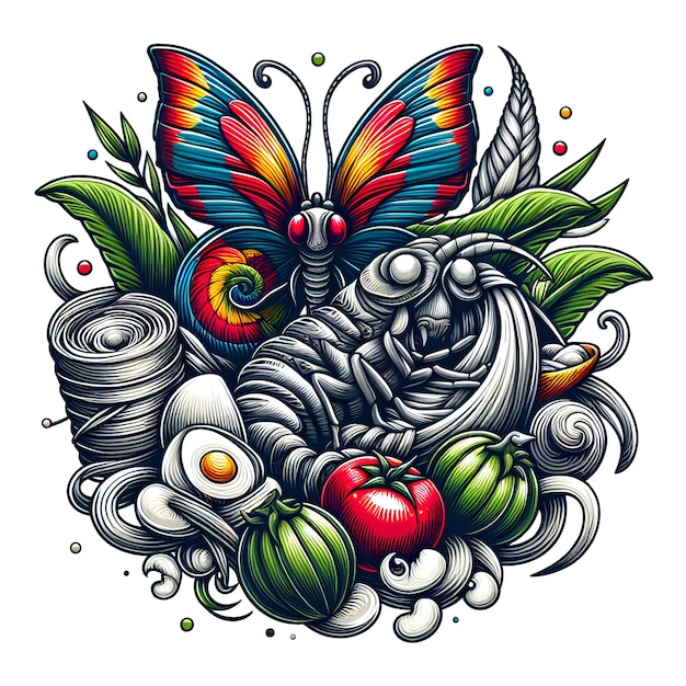 Ilustración de un capullo convirtiéndose en una mariposa