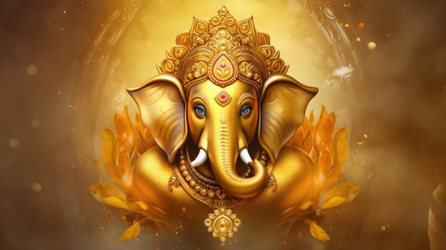 Foto ilustración de la cara dorada del señor ganesha tan hermosa y perfecta