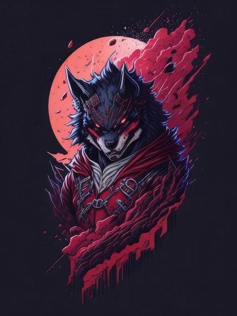 Ilustración de la cara del lobo ninja malvado