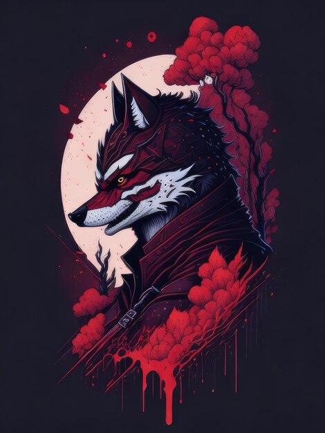 Ilustración de la cara del lobo ninja malvado