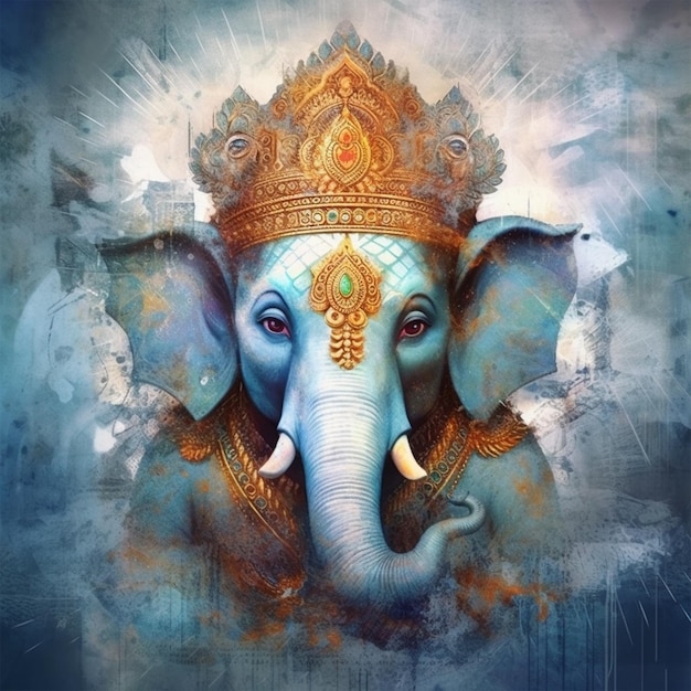 Ilustración de la cara de Lord Ganesha en efecto acuarela
