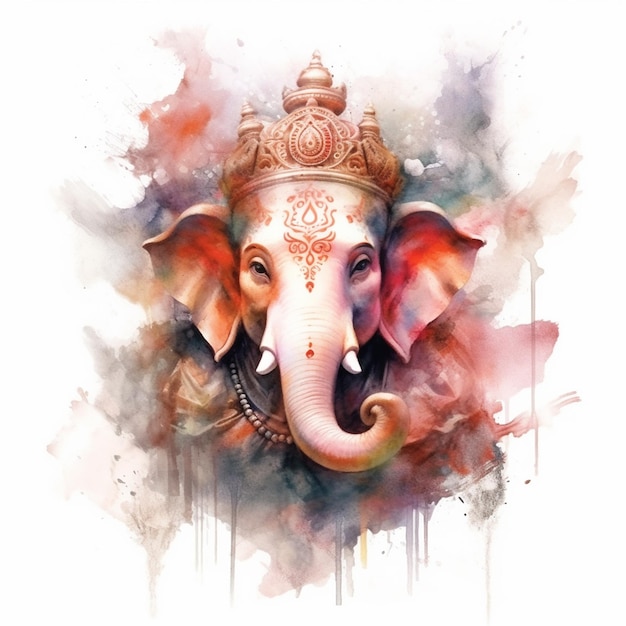 Ilustración de la cara de Lord Ganesha en efecto acuarela