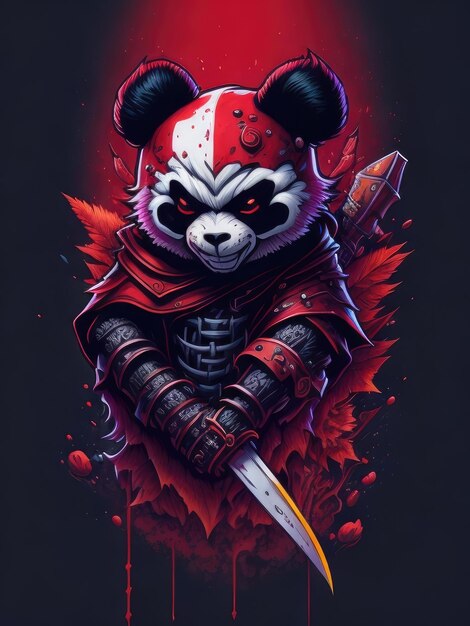 Ilustración de la cara del malvado panda ninja