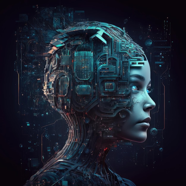 Ilustración de cara de robot AI generativo