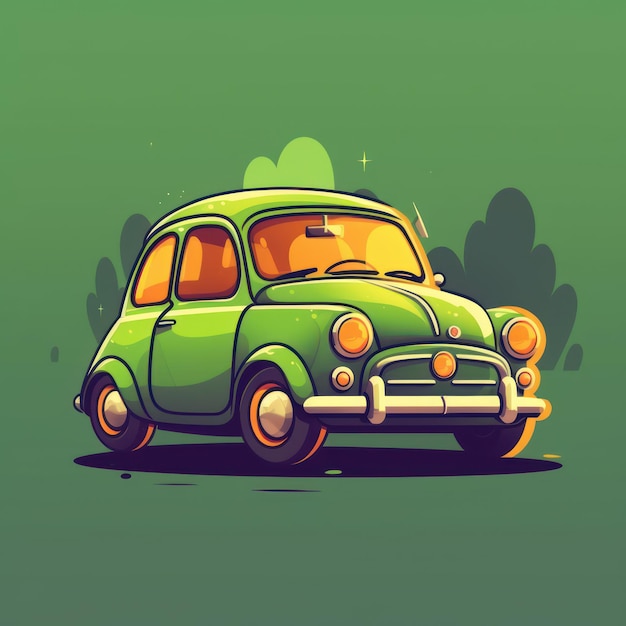 Ilustración de una caricatura de un auto verde