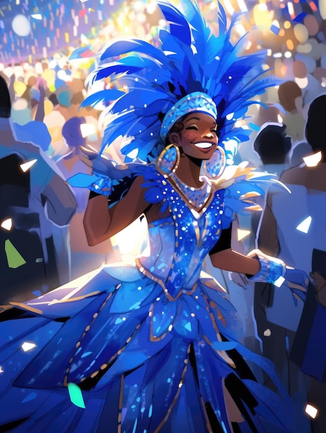 Ilustración del carnaval brasileño en azul