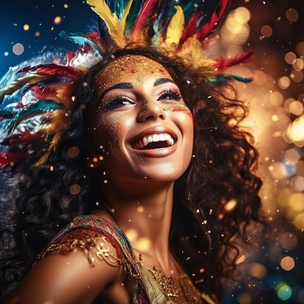 Foto ilustración del carnaval brasileño mujer joven disfrutando del carnaval.