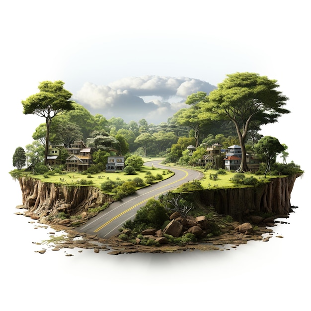 Ilustración de carretera 3D jungla con camino de barro