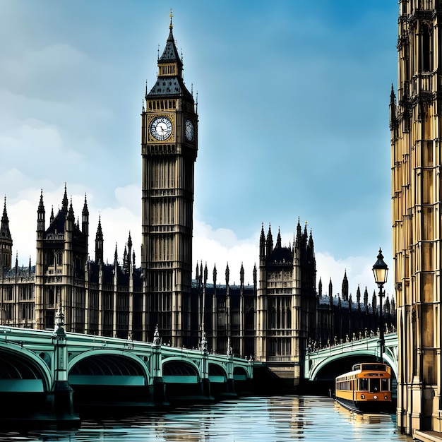 Ilustración del cartel del Big Ben y el Palacio de Westminster