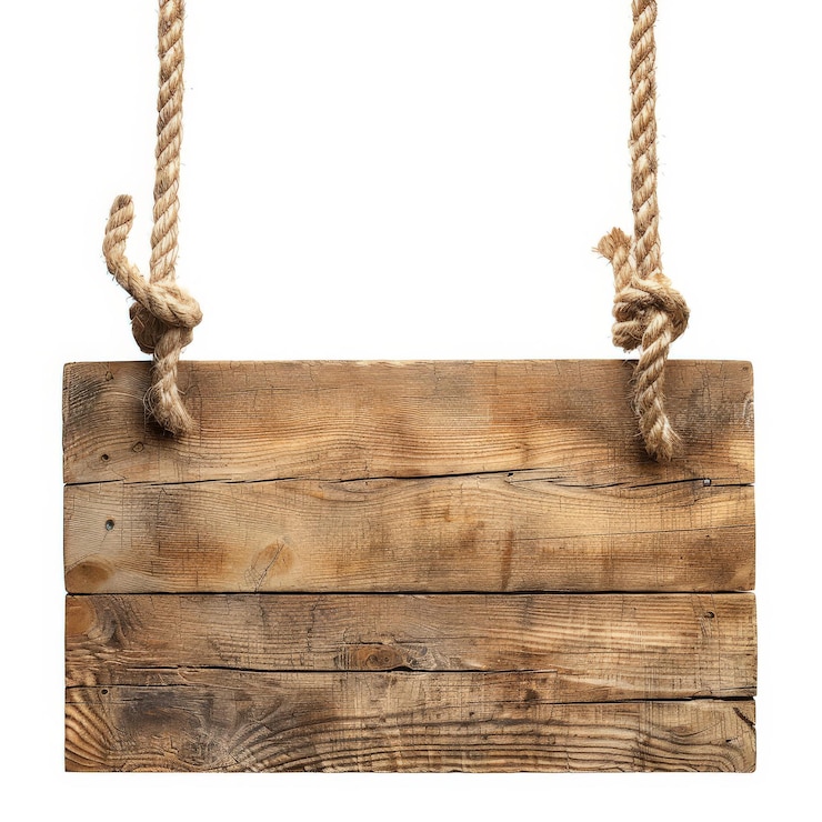Foto ilustración de cartel de madera en blanco y cartel de dibujos animados colgantes colección de carteles de madera rústica aislados sobre fondo blanco