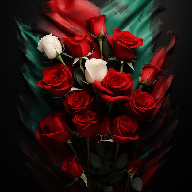 Ilustración de cartel sobre el tema de Palestina Flores en los colores de la bandera palestina rojo verde negro Creado por AI