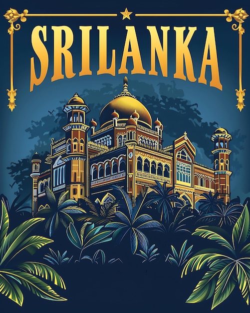 Ilustración de cartel de viaje retro vectorial de Sri Lanka