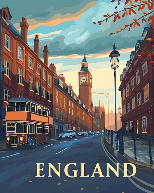 Ilustración de cartel de viaje vectorial retro de Inglaterra