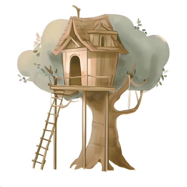 Ilustración de la casa del árbol aislada en un fondo blanco