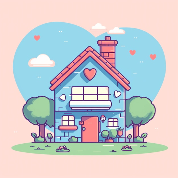 ilustración de una casa con un corazón en el techo generativa ai