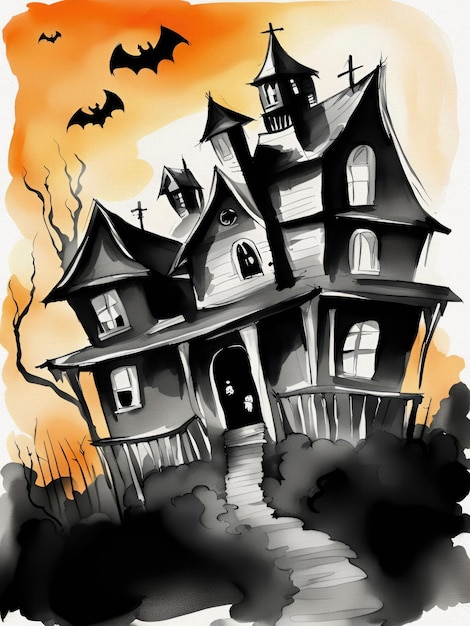 Ilustración de la casa embrujada de Halloween