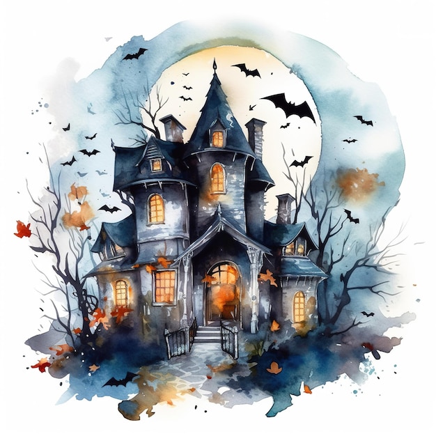 Ilustración de la casa de Halloween