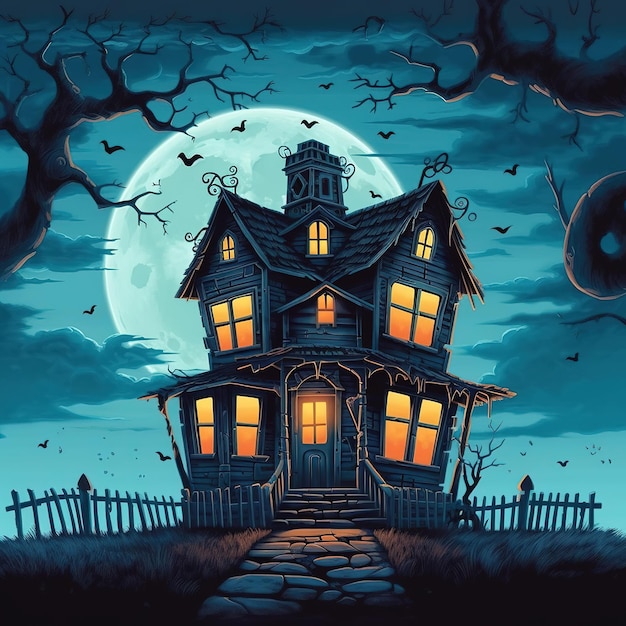 Ilustración de la casa de Halloween