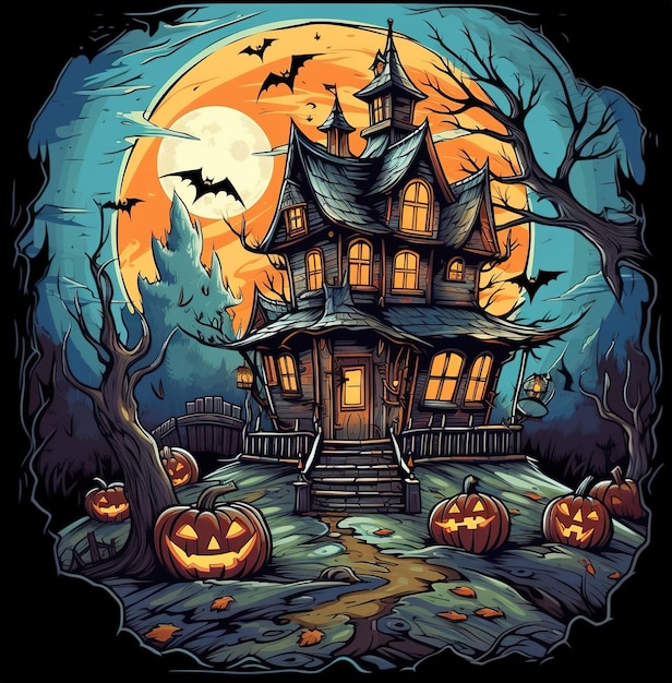 Ilustración de la casa de Halloween