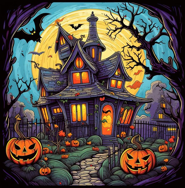 Ilustración de la casa de Halloween