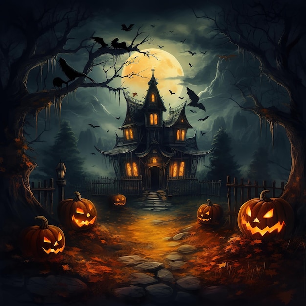 Ilustración de la casa de Halloween