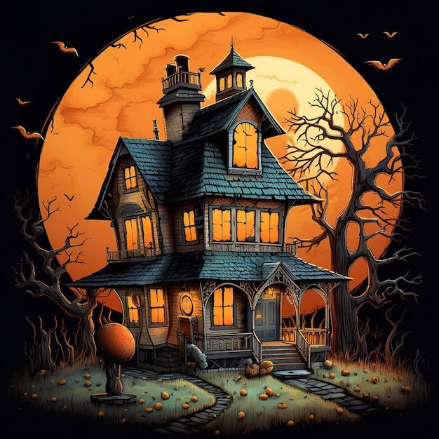 Ilustración de la casa de Halloween