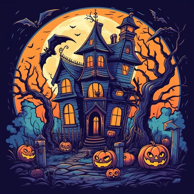 Ilustración de la casa de Halloween