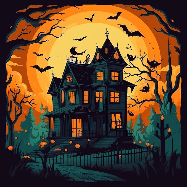 Ilustración de la casa de Halloween