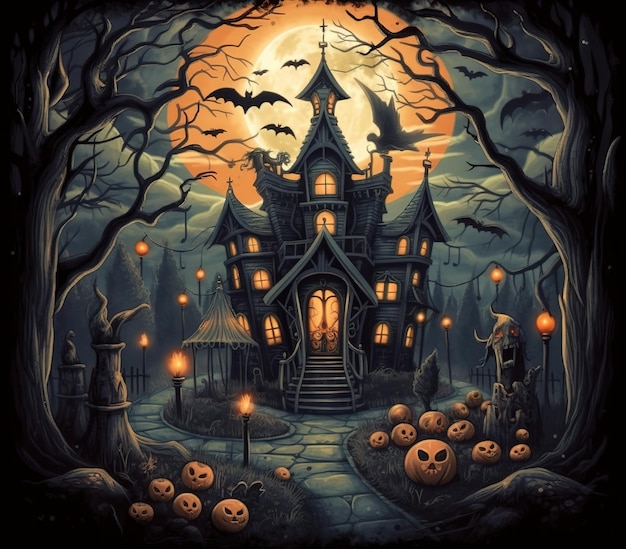 Ilustración de la casa de Halloween