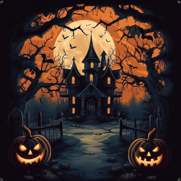 Ilustración de la casa de Halloween