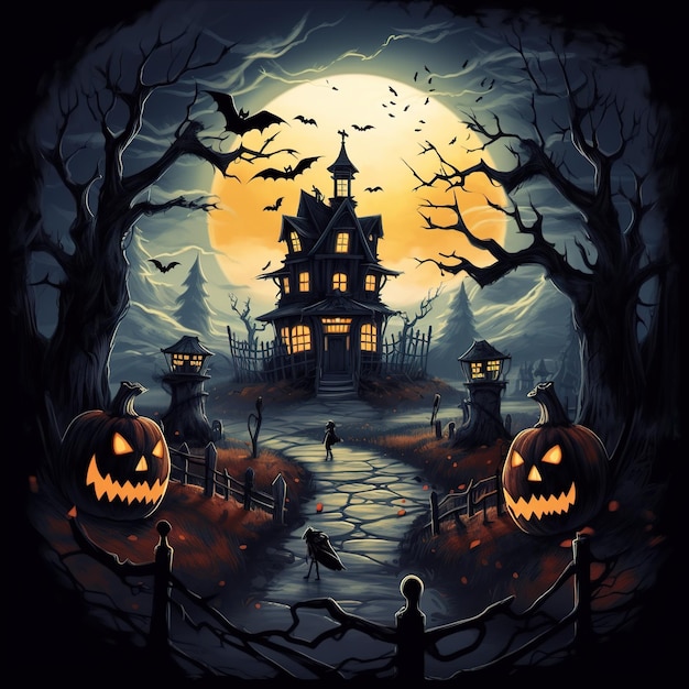 Ilustración de la casa de Halloween