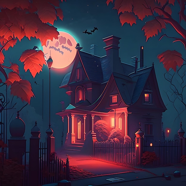 Ilustración de la casa de Halloween