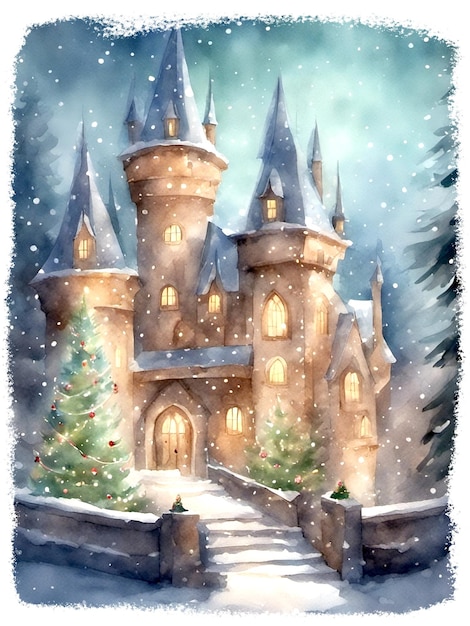 Ilustración del castillo mágico de Navidad