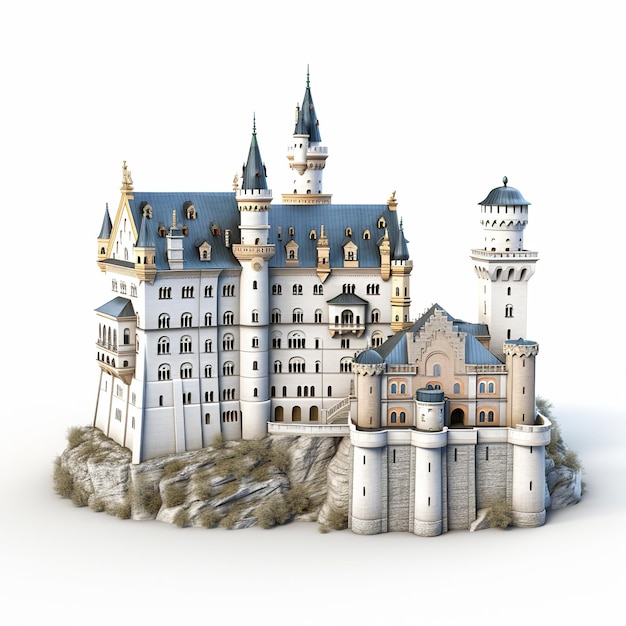 Ilustración del castillo de Neuschwanstein. Una representación 3D del hada.