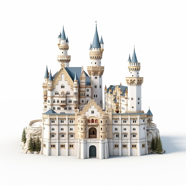 Ilustración del castillo de Neuschwanstein. Una representación 3D del hada.