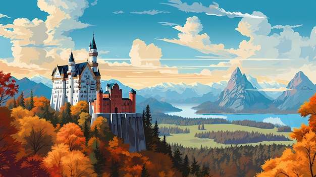 Ilustración del castillo de Neuschwanstein