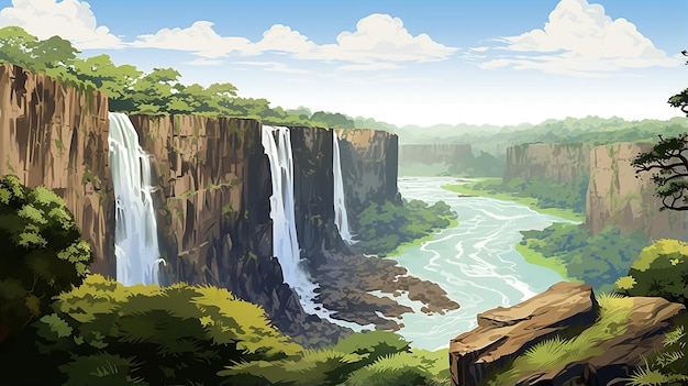 Ilustración de las Cataratas Victoria ZambiaZimbabwe