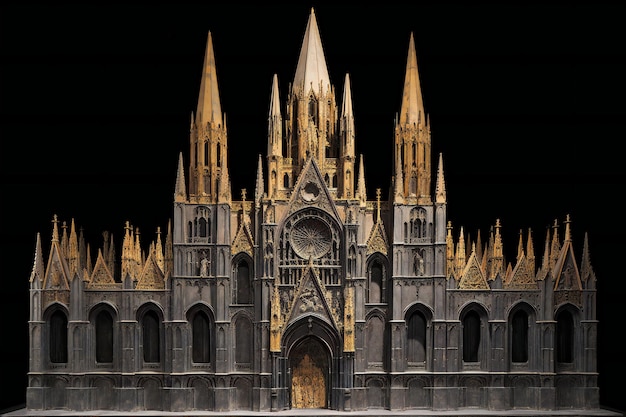 Foto ilustración de una catedral gótica de fantasía con un fondo negro