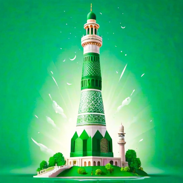 Ilustración Celebración del aniversario del día de Pakistán y diseño del Minar de Pakistán con bandera