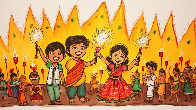 Ilustración de la celebración de Diwali