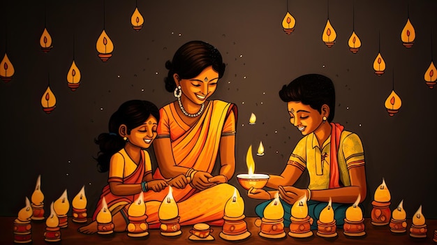 Ilustración de la celebración de Diwali