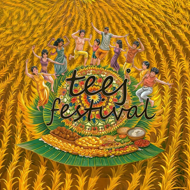 Ilustración de la celebración del festival de Teej