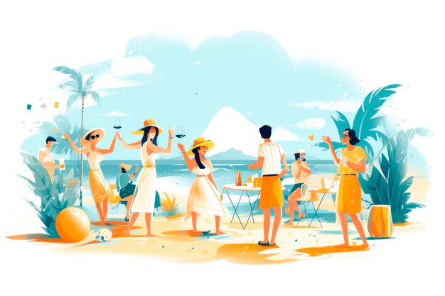 Foto ilustración de la celebración de la fiesta de playa de las vacaciones de primavera