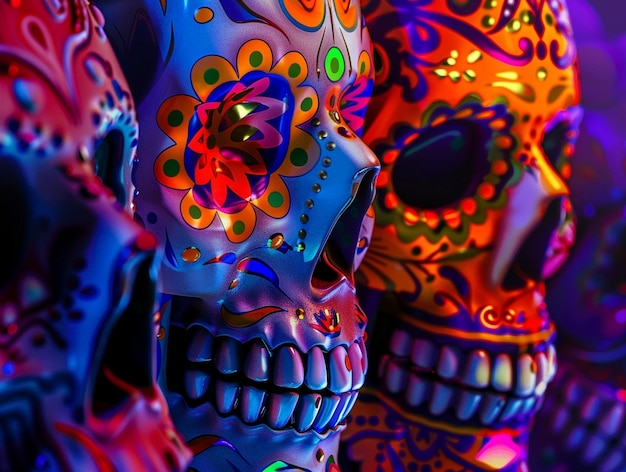 Ilustración de la celebración de Flat dia de muertos Cráneo mexicano
